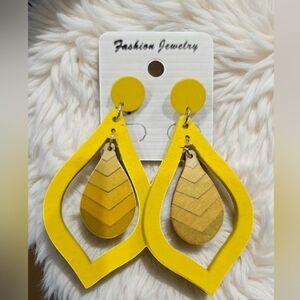Earrings Bright Yellow Wooden Fashion Jewelry